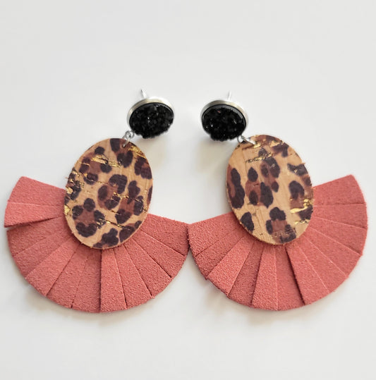 Rosalie Leopard Fringe Leather Statemement Earrings