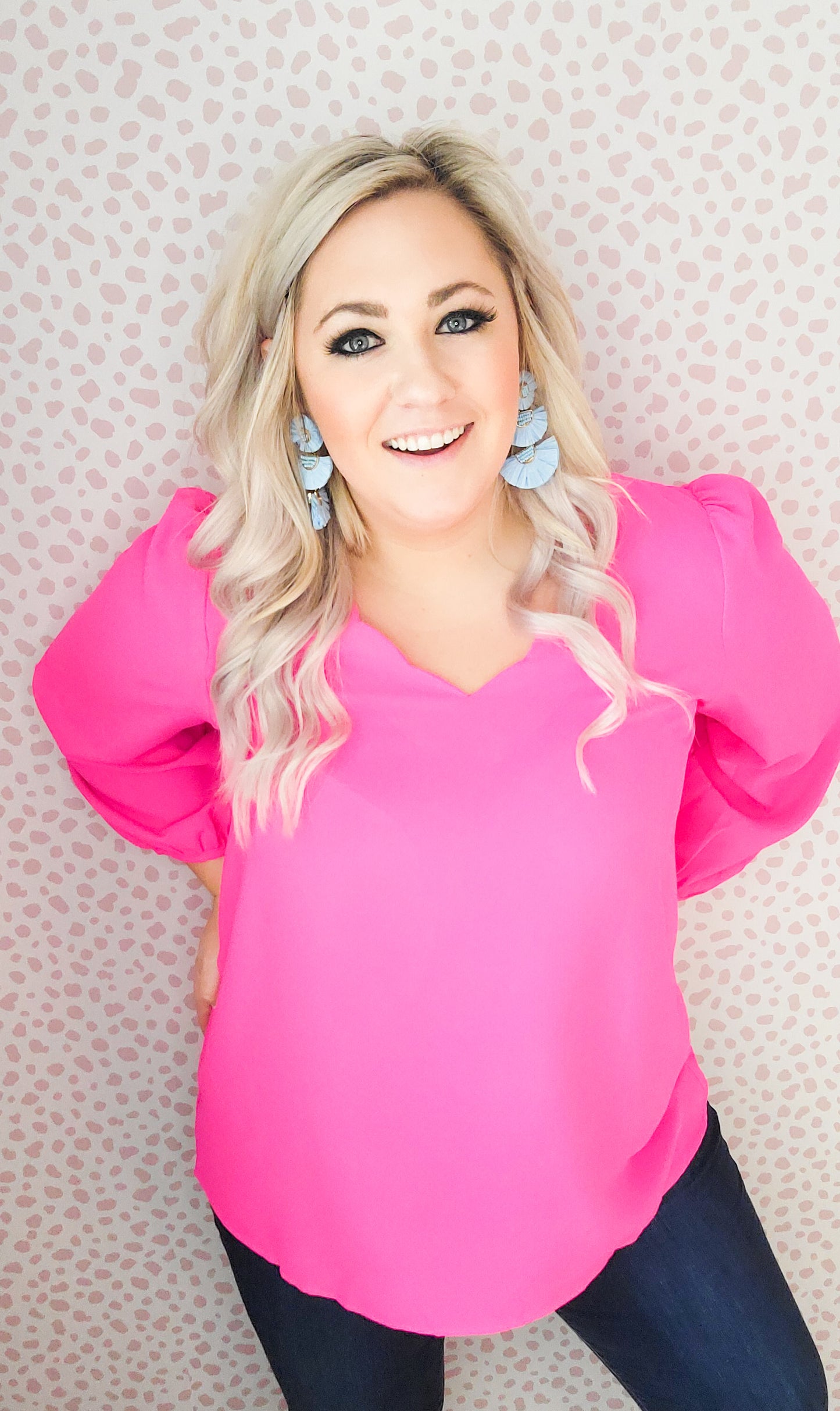 Shore Thing Scallop Blouse - Hot Pink