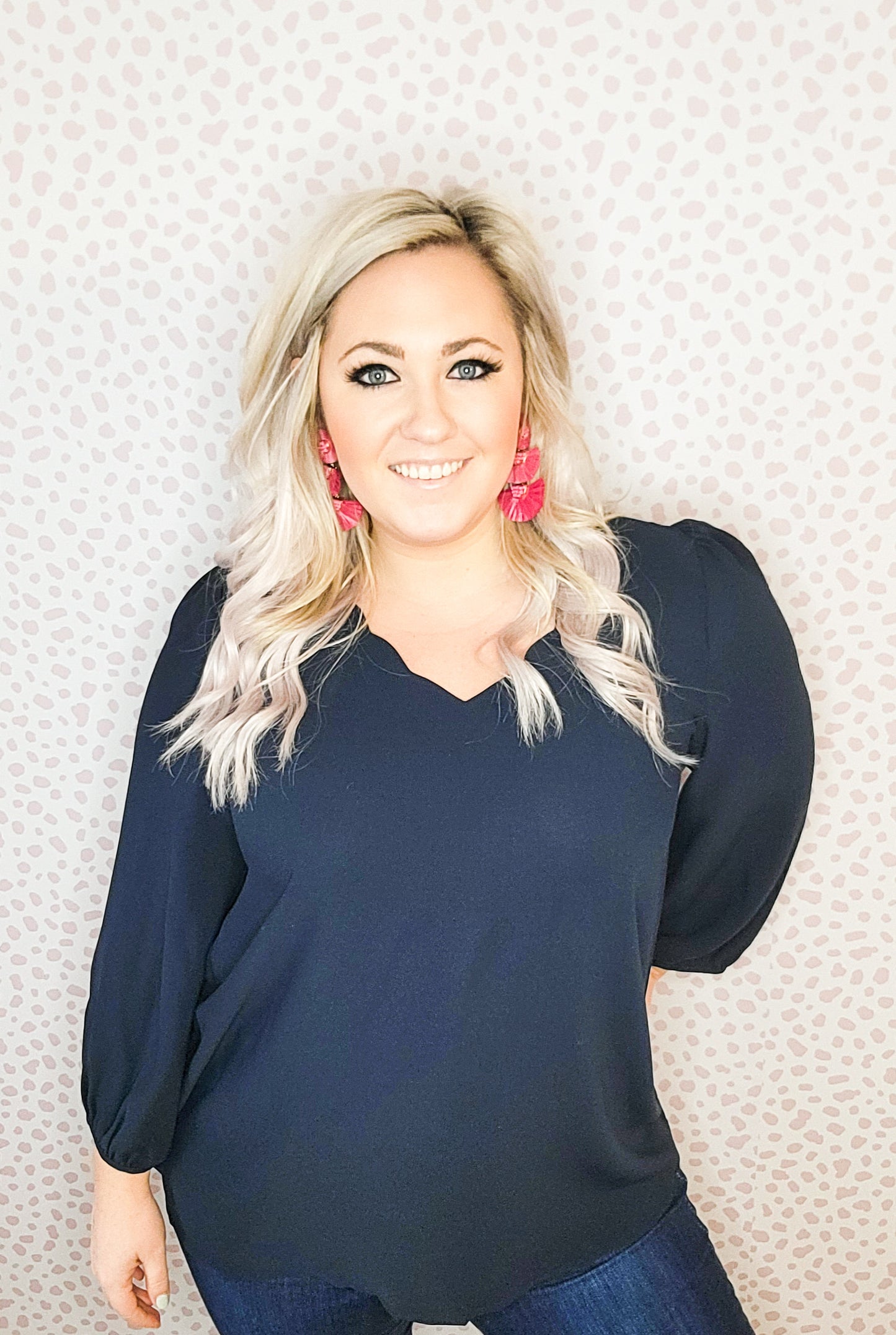Shore Thing Scallop Blouse - Dark Navy Blue