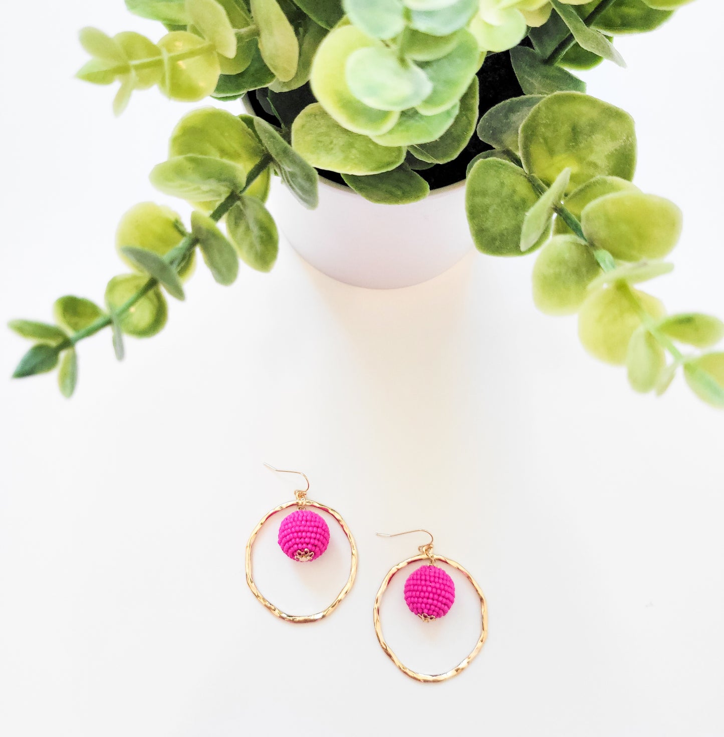 Blaire Beaded Drop Earring - Hot Pink
