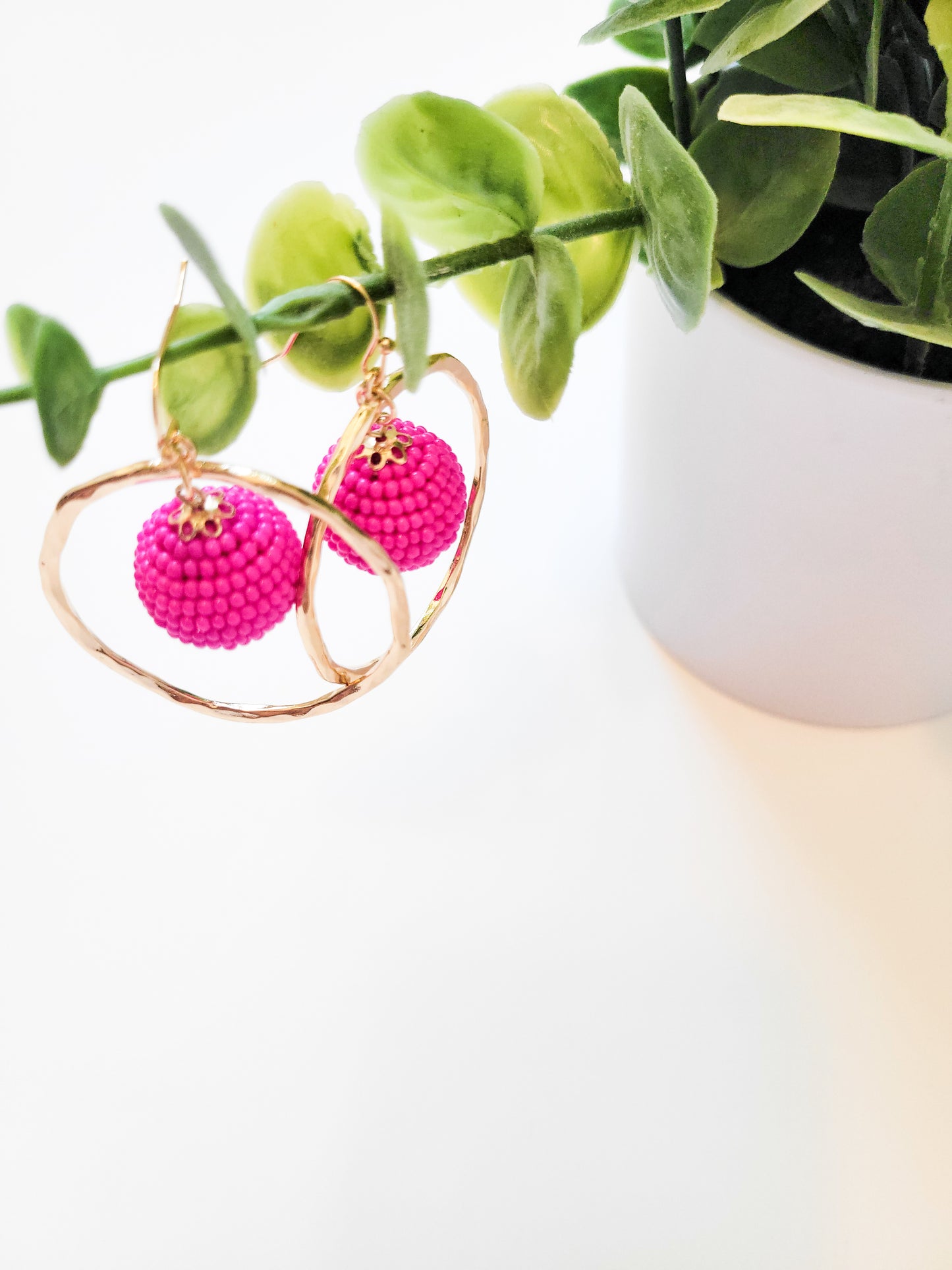 Blaire Beaded Drop Earring - Hot Pink