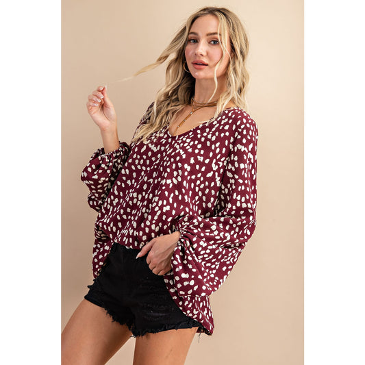 Holly Berry Bubble Sleeve Blouse